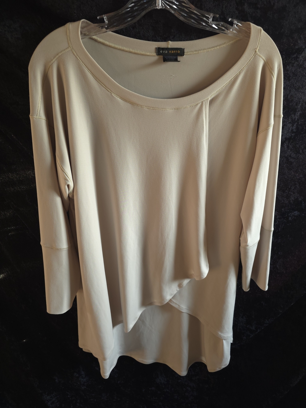 eva varro Cream High-Low Scoop Neck Long Sleeve Top